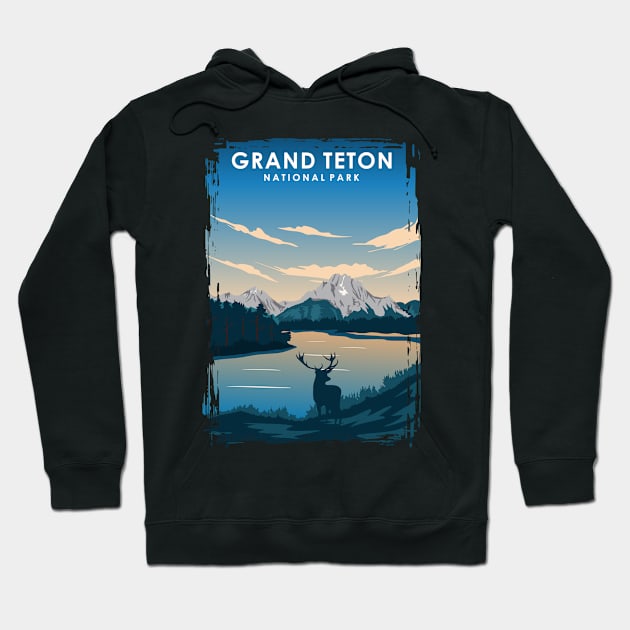 Grand Teton National Park Travel Poster Hoodie by jornvanhezik